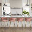 VECELO Bar Stools Set of 4, Counter Height Bar Stools, 26 inch Seat Barstools with Woven Back and Footrest for Kitchen Island Counter, Pink