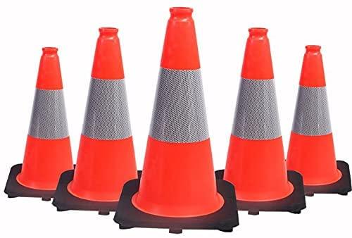 (Pack of 5) Orangeplas 18" Orange PVC Safety Traffic Cone Black Base Construction Road Parking Cones with 6" Reflective