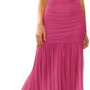 LAGSHIAN Women's Elegant Formal Long Dress One Shoulder Sleeveless Ruched Bodycon Evening Dress (X-Large)