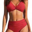 AI'MAGE High Waisted Bikini Sets Two Piece Tummy Control Swimsuits V Neck Summer Beach Swim Bathing Suits XL (Red)