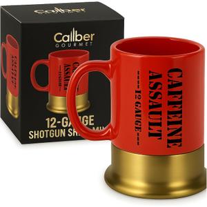 Caliber Gourmet 12-Gauge Shotgun Shell Mug  Bold Red Ceramic Gun Coffee Mug | Unique Gift For Hunters, Gun Enthusiasts & Collectors  Shotgun Shell Cup for Birthdays, Father's Day, Christmas & More