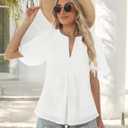 Relipop Womens Blouse Oversized Flutter Sleeve Top V Neck Shirts 2025 Summer Business Work Blouses Outfits (White, M)