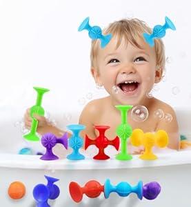 Suction Bath Toys for Baby, 12 Piece Starter Set Suction Cup Toys Preschool Sensory Fidget Toys for Toddlers 1-3 4-8 | No Hole Bath Toy | BPA Free Bath Toys (Large Size)