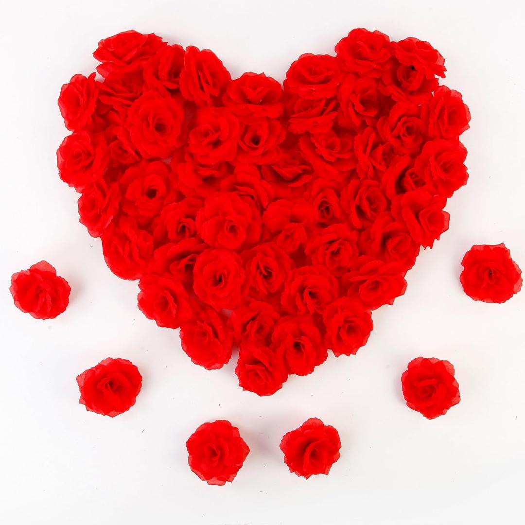 Large Red Roses Artificial Flower Bulk, 60 Pcs 3.2'' Silk Fake Roses Flower Heads for Decoration, Crafts, Wedding Centerpieces Bridal Shower Party Home Decor