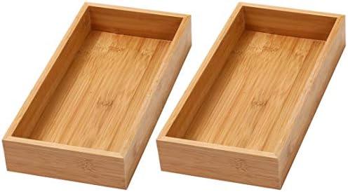 YBM HOME Bamboo Drawer Organizer Storage Box for Kitchen Drawer, Junk Drawer, Office, Bedroom, Children Room, Craft, Sewing, and Bathroom, 2 Pack 6x15x2 inch
