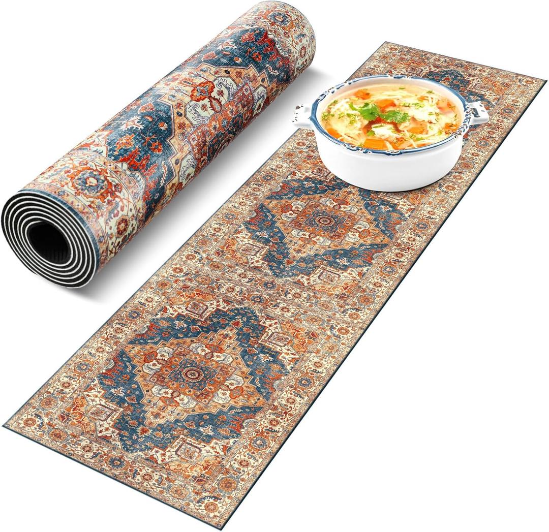 Boho Heat Resistant Table Runner 39.4 x 11.8 Inch Faux Leather & Rubber Waterproof Table Protector Pad Heat Proof Trivet 350f for Hot Plates and Pots from Scratch