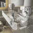 Shower Caddy Suction Cup, Wall Mounted Suction Shower Rack Organizer, No Drilling Clear Shelf Basket with 4 Movable Hooks, Bathroom Storage Rack Suitable for Smooth Walls