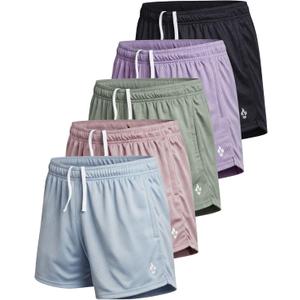 Liberty Imports 5-Pack Women's Athletic Mesh Shorts 5" Inseam, Ladies Loose Pull-On Shorts with Zipper Pockets XL
