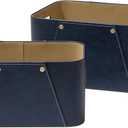 La Jolie Maison Storage Baskets for Organizing, 2 Pack, Luxury Vegan Leather Storage Cube Boxes for Closet Shelf Cabinet Bookcase, Navy Blue