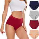 HATSURE Women High Waisted Cotton Underwear Panties Soft Stretch Lace Waistband Full Coverage Ladies Briefs Multipack (Gray, XXL)