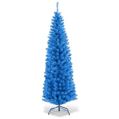 Goplus 6ft Blue Pencil Christmas Tree, Artificial Slim Tree, Xmas Decor for Indoor and Outdoor 6ft