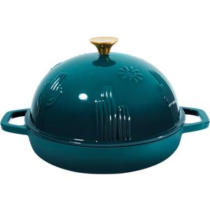 Flavehc Bread Oven Cast Iron Bread Dutch Oven with Cloche Lid for Bread Baking Darkcyan Enameled Cast Iron Bread Oven with Dome Lid for Sourdough, 9.8 Inches