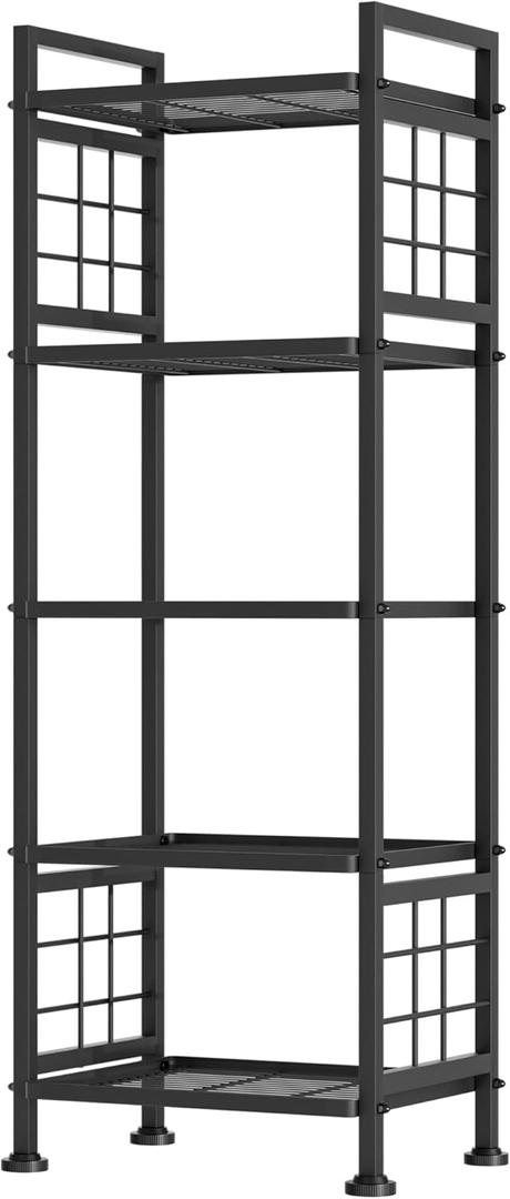 GIOTORENT 5-Wire Standing Book Shelf & Bookcase, Metal Storage Shelving Unit Pantry Rack for Laundry Kitchen Bathroom Organizer, Black (12.7D x 16.9W x 53.5H (5Tier))