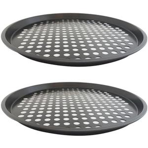 Heluok 2 Pack Pizza Pan with Holes, Pizza Tray for Oven, Carbon Steel Perforated Pizza Pans, Nonstick Round Pizza Baking Pan for Frozen & Homemade Pizza Home Kitchen Restaurant - 11 Inch, Black