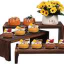 3-Tier Wooden Cupcake Stand & Display Risers, for Food Desserts & More, Sturdy & Reusable (Brown)