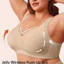 Vertvie Jelly Bras for Women Plus Size Minimizer Soft Wireless Push Up Bra Full Supportive Older Lift Back Coverage Bralette (Beige)