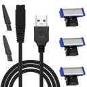 3PCS LinMei Solo Replacement Head and Shaver Charging Cord for Mens Solo Shaver Electric Trimmer with Clean Brush (Black)