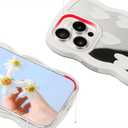 Jusy Compatible with iPhone 12 Pro Case with Wavy Edge, Cute White Heart Mirror Curly Phone Cases, Shockproof Hard PC & Soft TPU Bumper Protection Cover for Women Girls with Bracelet Chain