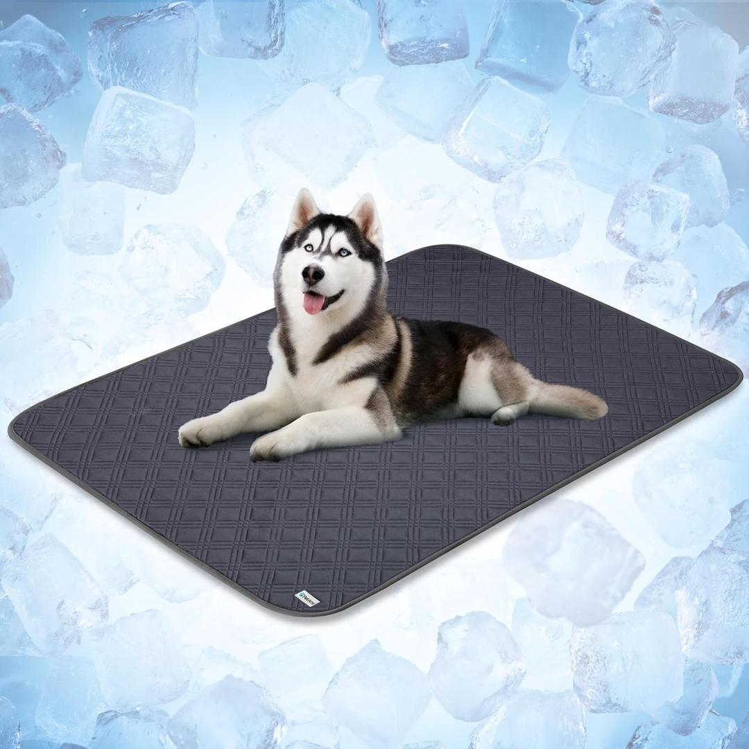 PetAmi Waterproof Cooling Mat for Dog, Premium Pet Cooling Blanket for Bed Crate, Anti Slip Indoor Dog Cool Pad for Sleeping, Q-MAX Large Sofa Couch Cover Mat for Cat, Grey, 60x80