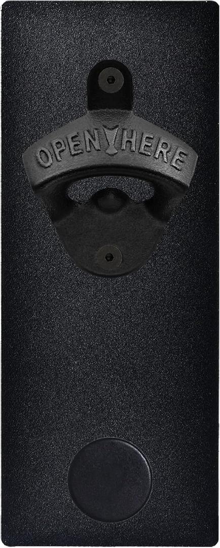 Black Cast Iron Bottle Opener Wall Mounted Beer Top Opener with Magnetic Cap Catcher Metal Plate for Kitchen Fridge Cooler