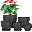 5 Pcs Plant pots, 7.5/6.5/5.7/4.9/4.1 inch Pots for Plants, Flower Pot Indoor Modern Decorative Plant Pot, Plant Pots Indoor with Drainage and Saucer for All House Plants (Drainage Set of 5 Black)