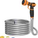 Girafe Tools Garden Hose 50ft x 3/4", 304 Stainless Steel Metal Water Hose, No Kink Garden Water Hose with 9 Pattern Spray Nozzle, Flexible, Lightweight, Kink Free Hose for Yard, Outdoor