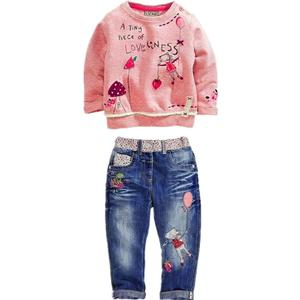 MAXIMGR Toddler Girl Clothes Baby Girl Outfits Cute Long Sleeve Cartoon Top + Jeans Pants Fall Winter Girls Clothing Sets (5T, Pink Orange)