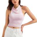 SUUKSESS Women Halter Backless Tank Tops Sexy Cowl Neck Summer Going Out Cami Tops (Pink, XS)