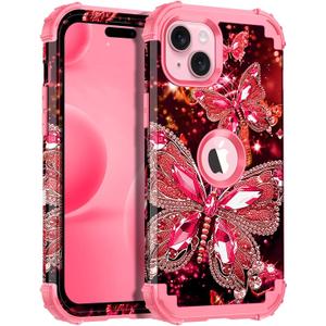 Hekodonk for iPhone 15 Plus Case,Glow in The Dark Three Layer Heavy Duty Shockproof Protection Hard Plastic+Soft Silicone Full Body Drop Protective Case for Apple iPhone 15 Plus,Deep Pink