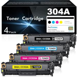 304A Toner Cartridges 4 Pack Replacement for HP 304A CC530A CC531A CC532A CC533A Works with Color Laserjet CP2025 CP2025n CP2025dn ;Color CM2320n CM2320nf MFP Printer (Black Cyan Magenta Yellow)