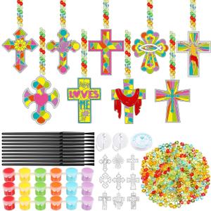 Pasimy 36 Sets Cross Crafts Kit Religious Suncatchers Christian Jesus DIY Paint Your Own Window Hanging Ornaments Summer Sunday School Activities Arts Gifts Decorations for Church Vbs Party Favors
