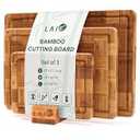 LAIFsolutions Wood Cutting Boards for Kitchen with Juice Groove, Eco-Friendly Wooden Bamboo Chopping board, Food-Safe, Non Plastic Tabla Para, Carbonized Butcher Block for Meat, Veggies Fruits, 3-Set