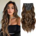 Hair Extensions Clip Ins, 8PCS 20 Inch Wavy Dark Brown Mix Light Brown Clip in Hair Extensions, Synthetic Lace Weft Hairpieces for Women Daily Party Use