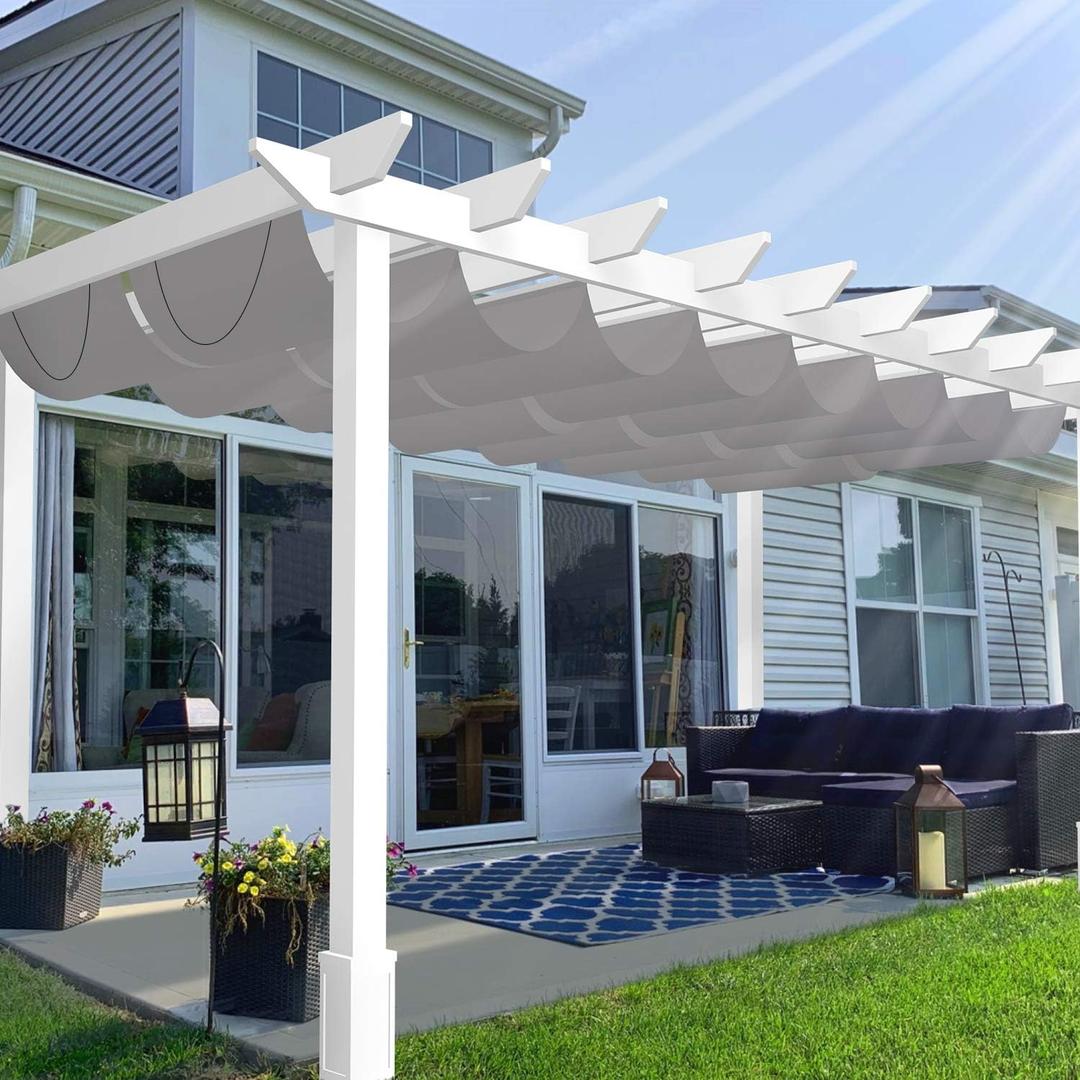Patio 3'W x 12'L Waterproof Pergola Shade Cover Retractable Canopy Replacement, Outdoor Pergolas Fabric Covers for Patio, Sun Shades Cloth with Slide-On Wire Cable for Deck Gazebo Backyard, Light Grey