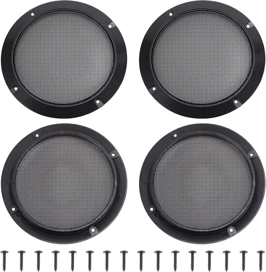OLYCRAFT 4 Set Audio Speaker Cover Mesh 6.5 Inch Speaker Grill Cover Mesh Flat Round Speaker Grill Decorative Circle with Screws for Speaker Cabinet, Home Speaker, Car Speaker Electrophoresis Black