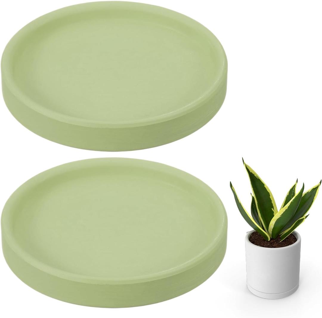 uxcell 2 Pcs Round Plant Saucers, 4 Inch Ceramics Plant Drip Trays for Pots, Heavy Duty Flower Pot Saucers for Indoors and Outdoors, Dark Green