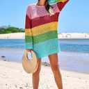 Prinbara Crochet Cover Up for Women Swimsuit Summer Bathing Suit 2025 Swim Hollow Out Bikini Swimwear Mesh Knit Beach Dress Rainbow Stripe Small