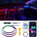 Dreamcolor Acrylic Interior Car LED Strip Light, 55.1 inches Fiber Optic Ambient Lighting Kits, 16 Million Colors Sound Active Function Neon LED Strip for Car