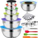 Mixing Bowls with Lid Set, 27PCS Kitchen Utensils Metal Bowl Stainless Steel Nesting Bowls, Measuring Cups and Spoons, Egg Whisk for Baking