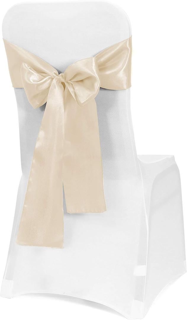 Obstal 50 PCS Satin Chair Sashes Bows for Wedding Reception- Universal Chair Cover Back Tie Supplies for Banquet, Party, Hotel Event Decorations (Champagne)