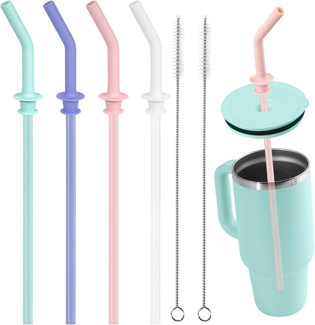 Jetstop Press in Straw compatible with HydroFlask Tumbler - Silicone Straw Tips & Replacement Straws for Hydro Flask 20-40oz (4 pcs, Multi-color)