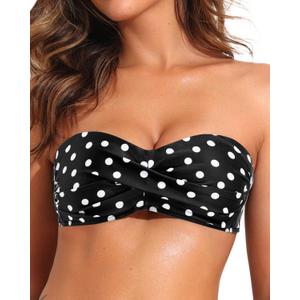Tempt Me Women Twist Bandeau Bikini Top Strapless Swimsuit Top Only (Large, Polka Dot)
