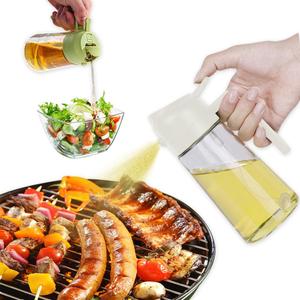 2 x Oil Spray Bottle, 2 in 1 Oil Dispenser and Oil Sprayer, 16 oz Premium Glass Oil Sprayer for Cooking, Food Grade Oil Spray Bottle for Air Fryer, Salad, BBQ (Beige)