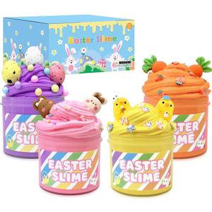 Easter Basket Stuffers for Kids 4-8 Pack,Easter Slime W/Charms Party Favors Supplies Toys for Girls Boys,Small Goodie Bag Fillers for 8-12,Non Candy Treats Items Prizes for Classroom Student