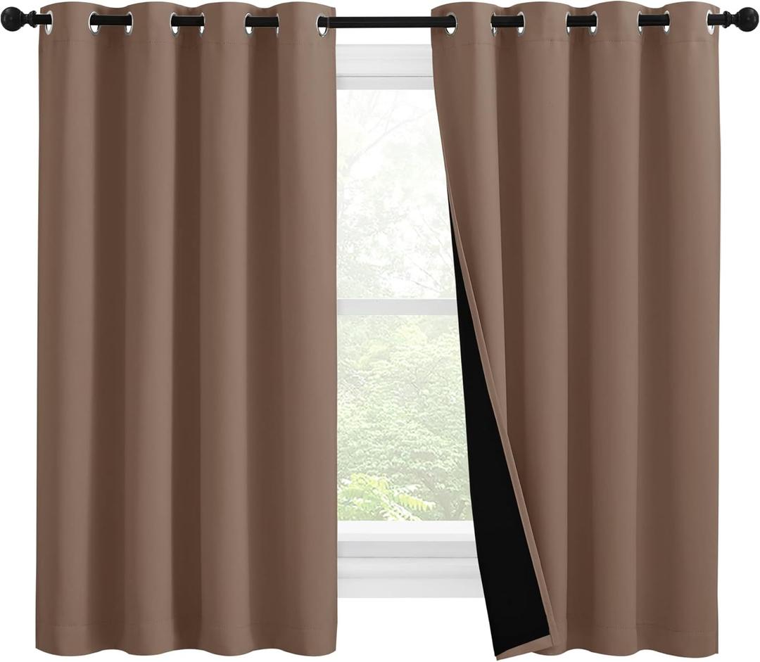 NICETOWN Bedroom Full Blackout Curtain Panels, Super Thick Insulated Window Covers, Keeping Out Cold Air and Heat 100% Blackout Blinds with Black Liner (Cappuccino, Set of 2 PCs, 55 by 57-inch)
