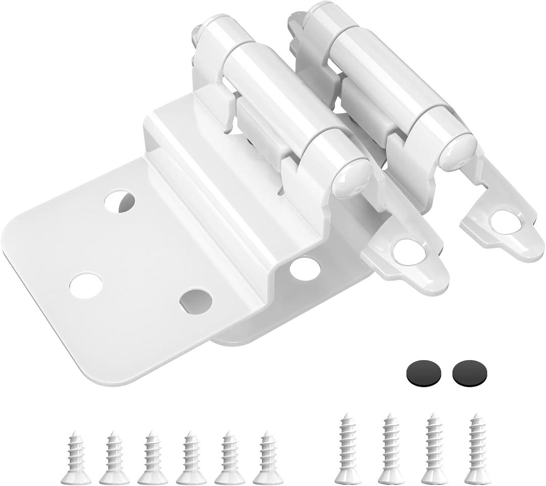3/8 Inch Inset Cabinet Hinges, Pair of 25, Self Closing Flush Face Mount Hinges with Door Bumper, Variable Decorative Hardware for Bathroom, Furniture, Kitchen Cabinet Doors, White