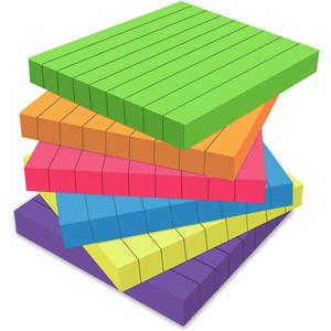 6 Pack Color Lined Sticky Notes - Post Bright Stickies Colorful Super Sticking Power Memo Pads, Strong Adhesive, 100 Sheets/Pad(3X3 In)