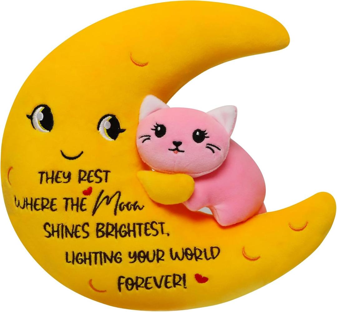 Memorial Gifts Loss of Cat - Moon Stuffed Animals Sympathy Gift Cat Loss Love One Plush for Grieving Pet Owner Lover Women Emotional Support Stuffed Animal 11 Inch