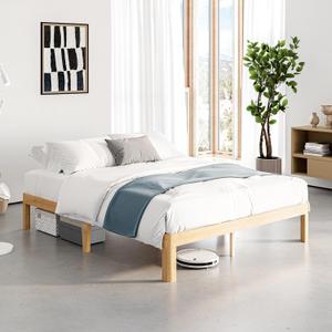 12 Inch High Bamboo Wood Full Size Bed Frame Platform, Metal Slat Support Bed Frame Full Size, No Box Spring Needed, Easy Assembly, Noise Free, Reinforced