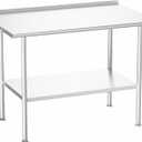 All-Stainless Steel Prep Table, 30 X 48 Inches, with Rounded-Corner Backsplash and Adjustable Undershelf, Heavy-Duty for Outdoor Use,Restaurants,Hotels,Workshops,Kitchens,Gardens, and Garages